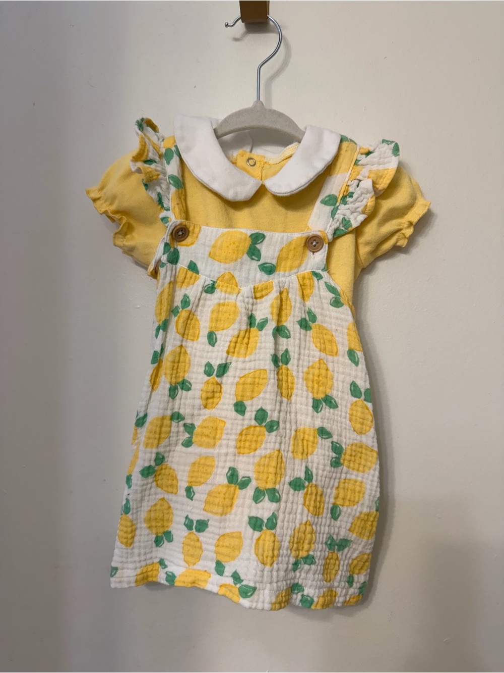 Yellow Lemon Print Pinafore Dress with Yellow Top - baby